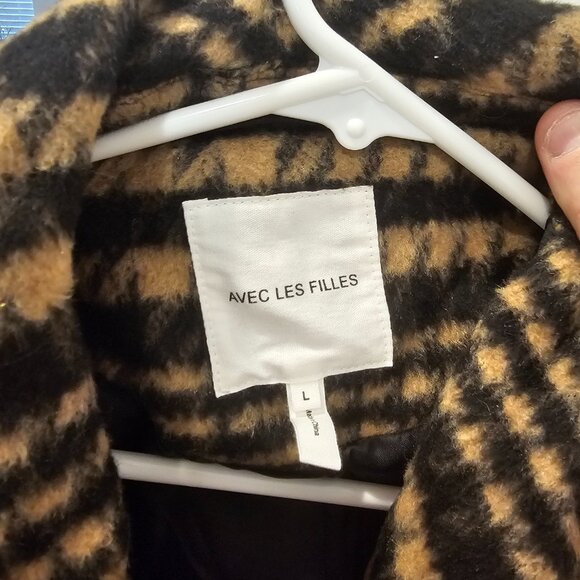 Avec Les Filles Black and Tan Trench Coat, Size L - Picture 5 of 5